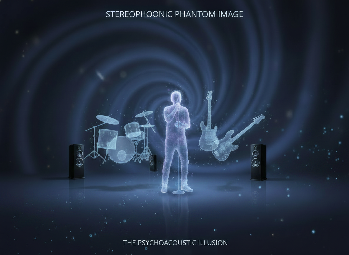Schema dei due diffusori e dell'immagine fantasma al centro